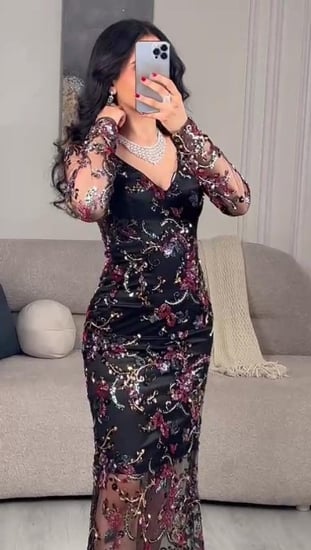 فستان نسائي خامه تل مطرز يدوي