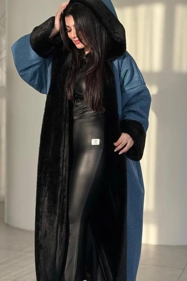 فرو شتوي كحلي باطراف سوداء فخم