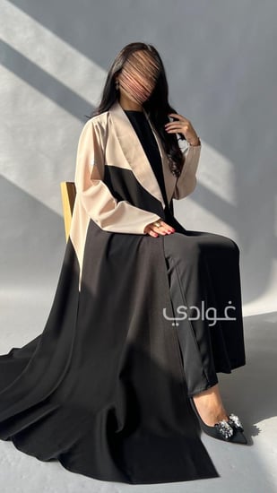 افضل عبايات فخمة سوداء للعيد تداخل لون بيج في الجزء العلوي - غوادي