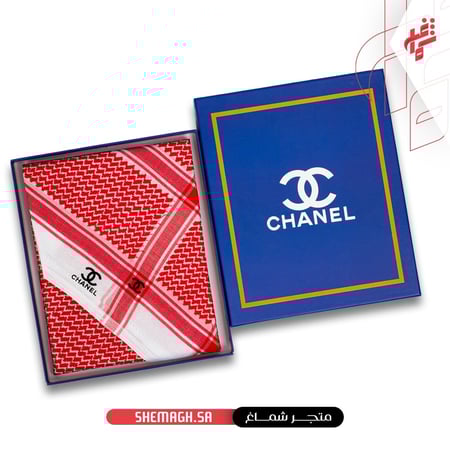 شماغ شانيل احمر غامق بنقوش حمراء متقنة وفاخرة - متجر شماغ شوب