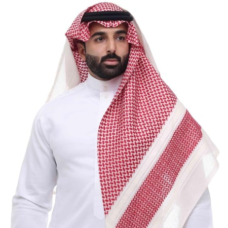 شماغ احمر بروجيه خطوط بيج موديل  3 يمنحك اطلالة فاخرة - متجر شماغ شوب