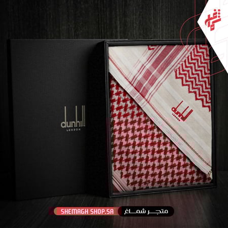 شماغ دنهل أحمر وبيج  شماغ دنهل احمر بنقشة كلاسيكية فاخرة