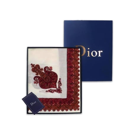 شال كشميري ديور لون ابيض تطريز احمر