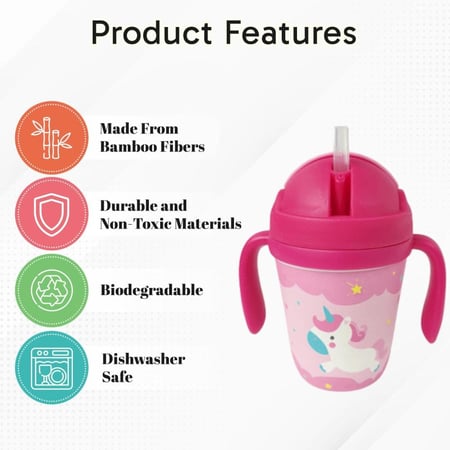 طقم أكواب أطفال ذكية من الخيزران  بألوان متنوعة مع مقبض