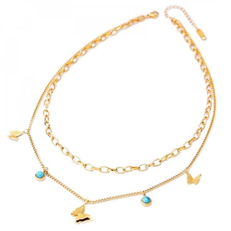 سلسال الفراشة مع حجر الفيروز مطلي بالذهب