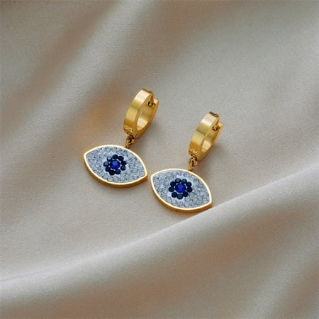 أقراط نسائية فاخرة بتصميم على شكل عين مرصعة بحجر الراين مطلي بالذهب