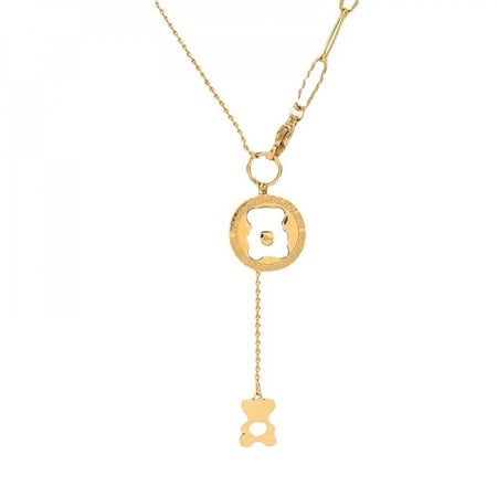 قلادة نسائية طويلة مع تعليقة على شكل دائرية على شكل دب - لون ذهبي