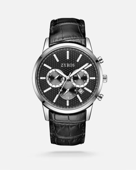 ساعة رجالية بسير جلد بلون أسود