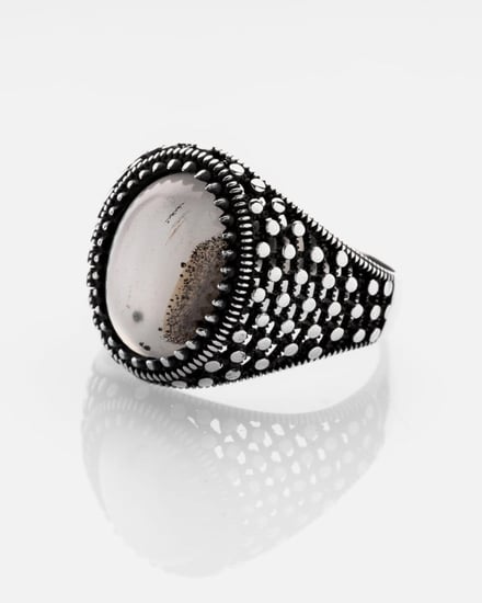 خاتم فضة رجالي متفرد بحجر عقيق بني