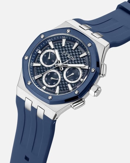 ‎ ساعة رجالية بسير من الربل باللون الأزرق