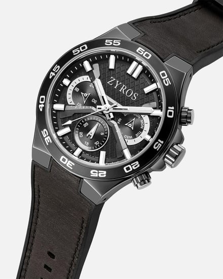 ساعة رجالية بسير جلد بلون أسود