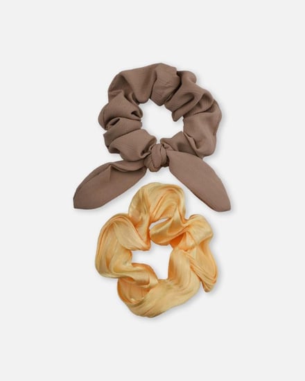 ‎ ربطات شعر مطاطية بلون أصفر وبني