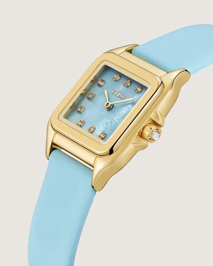 ‎ ساعة سَحَر النسائية من الجلد بلون أزرق فاتح