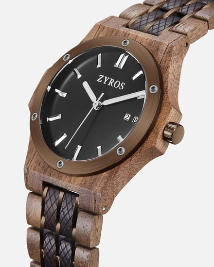 ساعة رجالية بسير خشبي