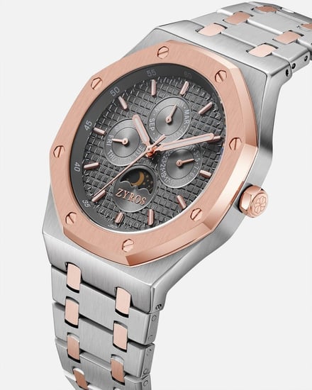 ‎ ساعة رجالية من الستيل بلون فضي وروز