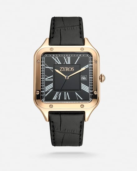 ساعة رجالية من الجلد بلون أسود