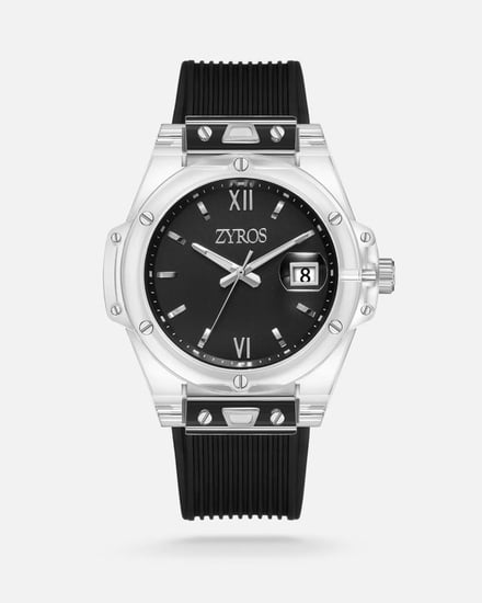 ساعة رجالية شفافة بسير ربل بلون أسود