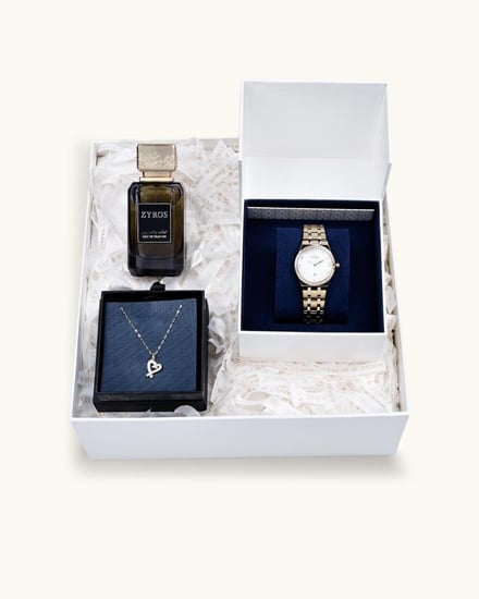 هدية نسائية ساعة وسلسال وعطر