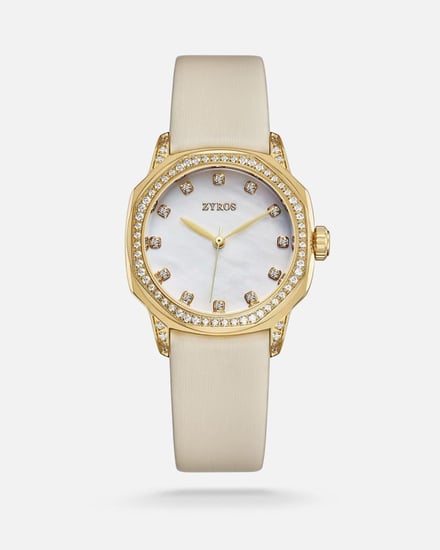 ساعة فجر النسائية بسير جلد بلون بيج