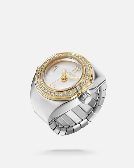 ساعة الخاتم النسائية بتصميم ملفت بلون ذهبي وفضي