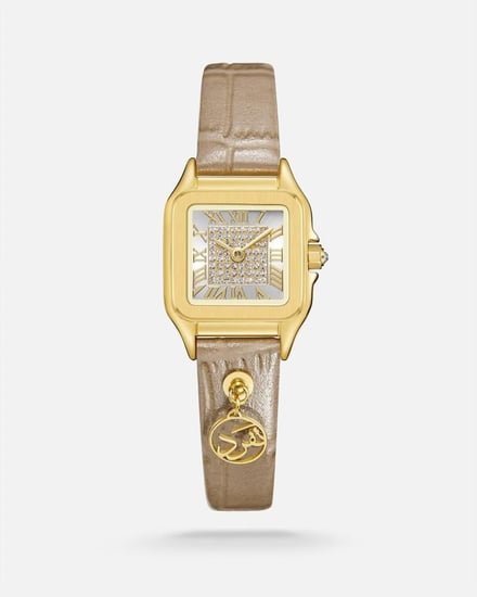 طقم نسائي متفرد أساور و ساعة من الجلد بلون بني