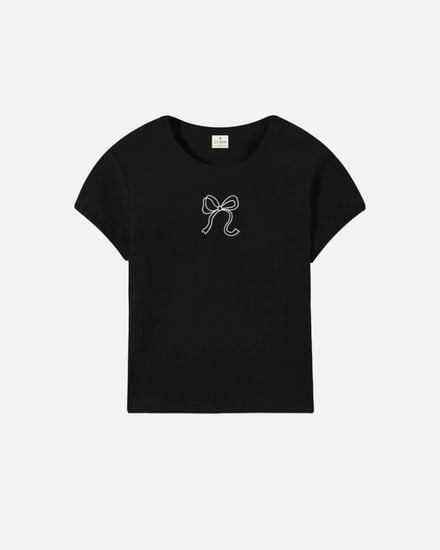 تي شيرت نسائي من القطن باللون الأسود