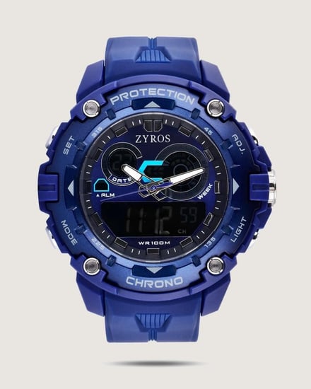 ‎ ساعة رجالية بسير من الربل بلون أزرق