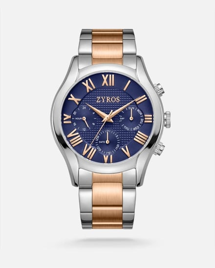 ساعة رجالية عملية من الستيل بلون فضي وروز قولد