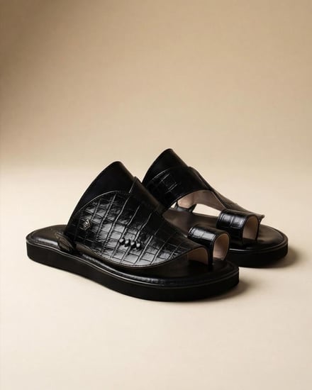 حذاء رجالي شرقي من الجلد الطبيعي بلون أسود