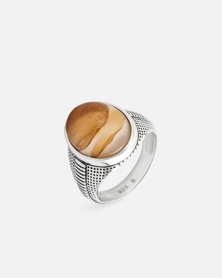 خاتم رجالي فضة بحجر عقيق يماني