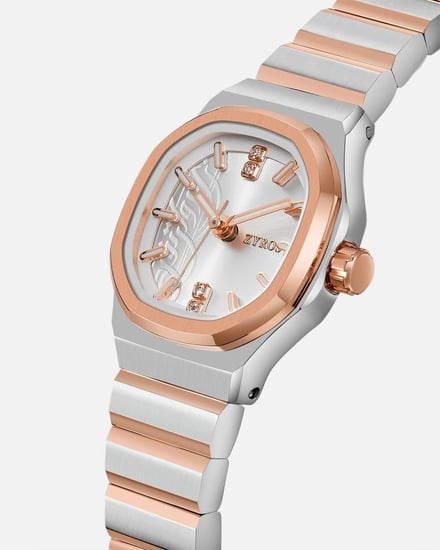 ساعة نسائية بسير ستيل بلون فضي وروز قولد