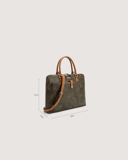 شنطة للعمل من الجلد بلون زيتي تناسب الجنسين