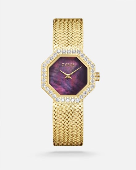 ‎ ساعة نسائية بسير شبكي بلون ذهبي