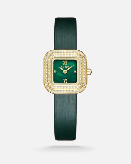 ساعة نسائية بسير من الجلد بلون أخضر