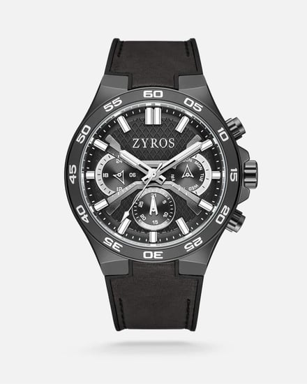 ساعة رجالية بسير جلد بلون أسود