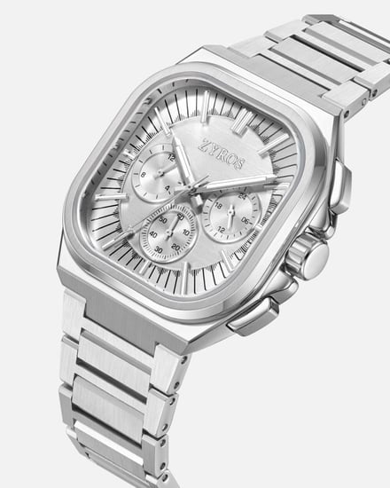 ساعة أركان الرجالية بميناء مربع بلون فضي