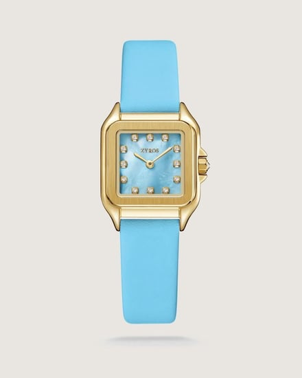 ‎ ساعة سَحَر النسائية من الجلد بلون أزرق فاتح