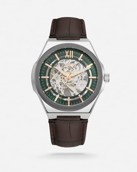 ساعة رجالية من الجلد باللون البني