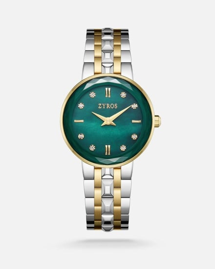 ‎ ساعة نسائية بسير ستيل بلون فضي وذهبي