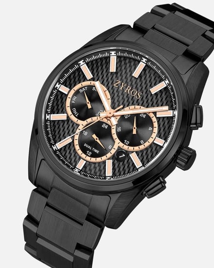 ساعة رجالية بسير ستيل بلون أسود