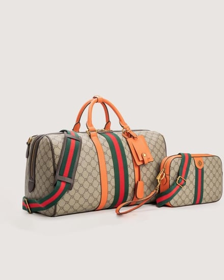 ‎ طقم شنطتين تناسب الجنسين من الجلد بلون بني