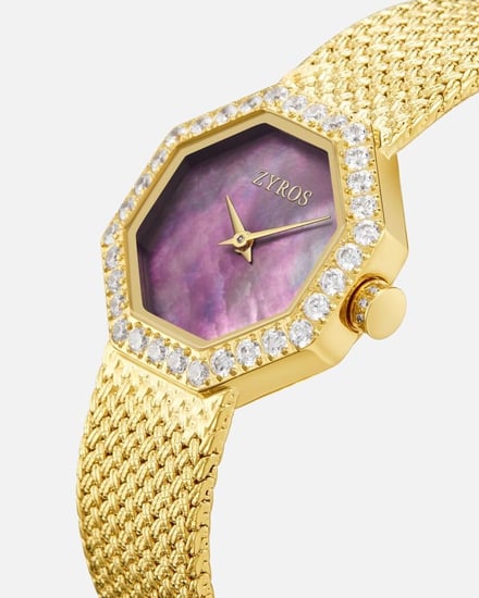 ‎ ساعة نسائية بسير شبكي بلون ذهبي