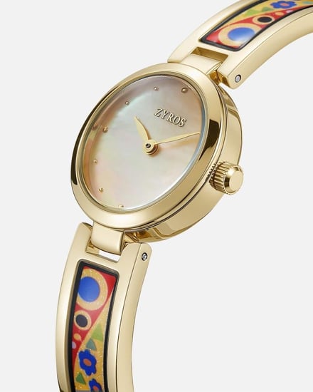 ساعة آرت ميوز النسائية بلون ذهبي وميناء ذهبي