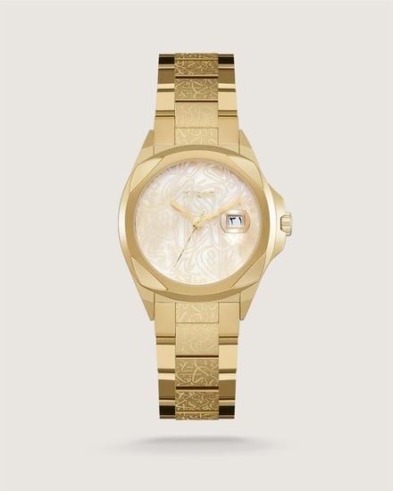 ساعة نقش النسائية بزخارف عربية بلون ذهبي