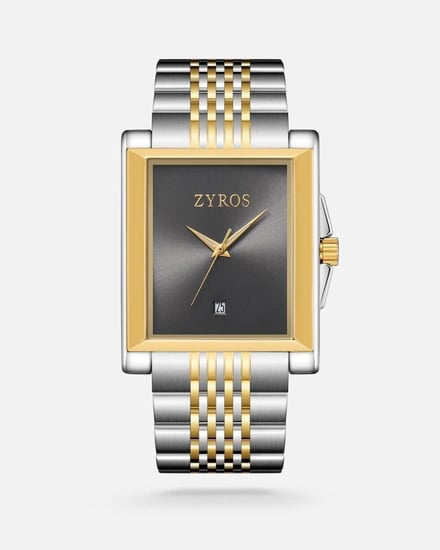 ساعة رجالية كلاسيك بلون فضي وذهبي