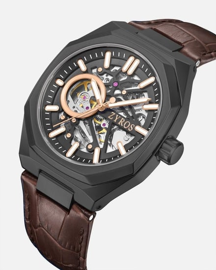 ساعة حُصن الرجالية اتوماتيك جلد بلون بني