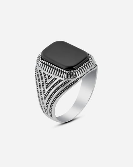 خاتم رجالي فضة أنيق باللون الأسود