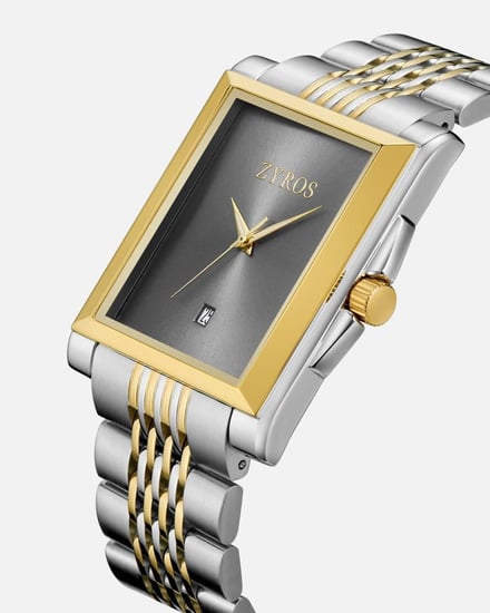 ساعة رجالية كلاسيك بلون فضي وذهبي