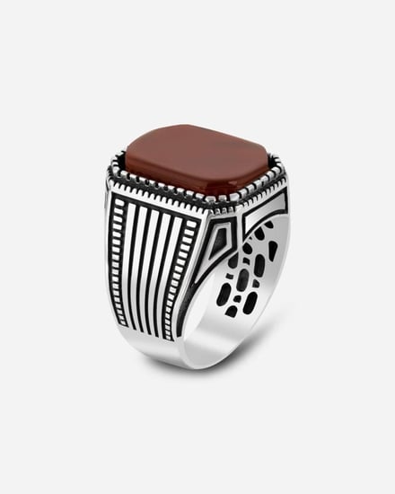 خاتم رجالي من الفضة بلون عودي