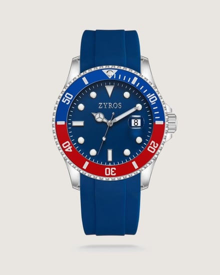 ساعة رجالية من الربل بلون أزرق.